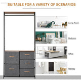 HOMCOM Chest of Drawers with Coat rack Steel Frame 5 Drawers  Bedroom Hallway Home Furniture Black Brown