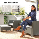 Outsunny Five Piece Rattan Garden Furniture Set with 2-Tier Coffee Table and Ottomans  - Cream White