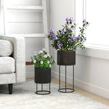 Outsunny Metal Plant Pots Set of 2 with Hollow Design Flower Planters for Garden Balcony Black