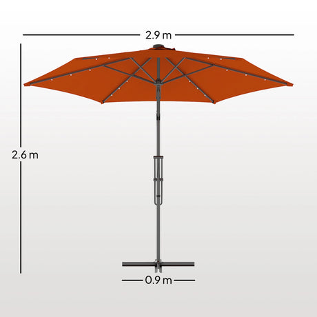 Outsunny 3(m) Solar LED Cantilever Parasol - Orange