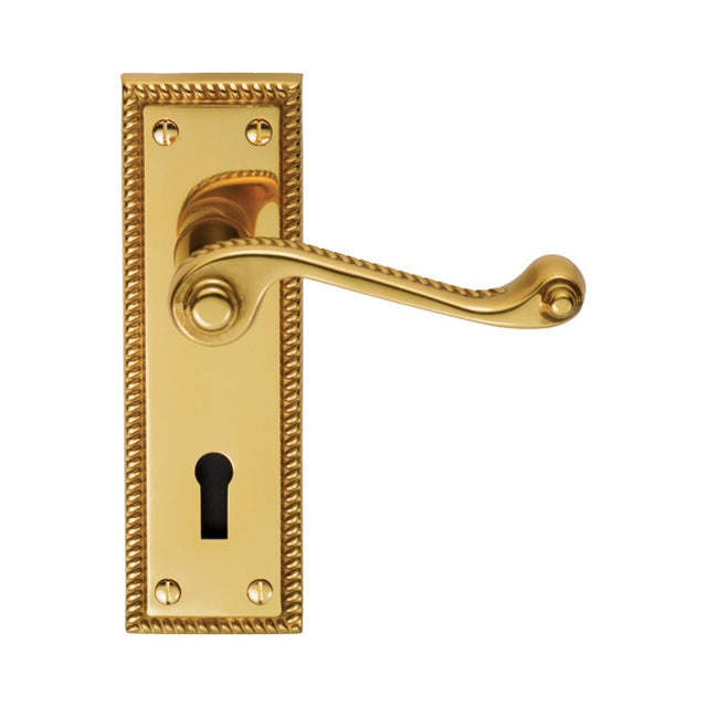 GEORGIAN LEVER ON BACKPLATE - LOCK 57MM C/C - POLISHED BRASS - 150MM X 48MM - PAIR