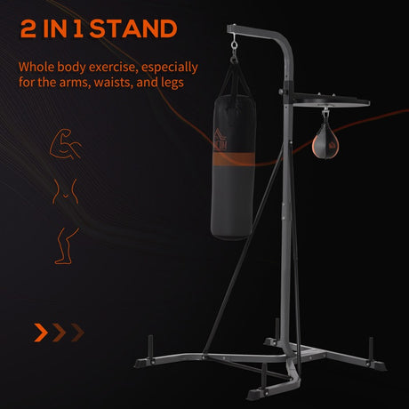 HOMCOM 7.3ft Freestanding Boxing Punch Bag & Speed Ball Station Hanging Frame, Adjustable Boxing Stand, Training Exercise Platform Home Gym Heavy Duty, Grey