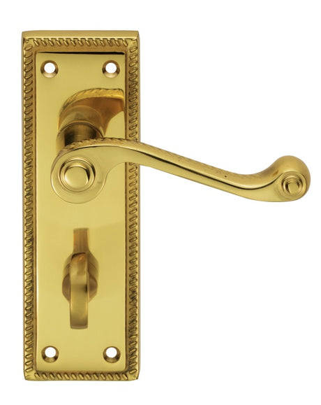 GEORGIAN LEVER ON BACKPLATE - BATHROOM 57MM C/C - POLISHED BRASS - 150MM X 48MM - PAIR