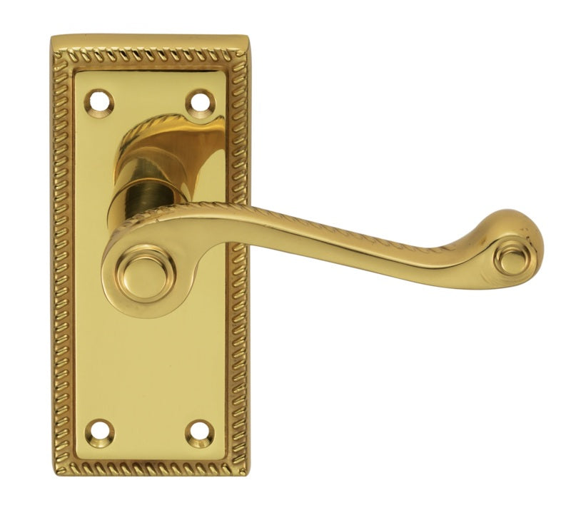 GEORGIAN LEVER ON BACKPLATE - LATCH - POLISHED BRASS - 112MM X 48MM - PAIR