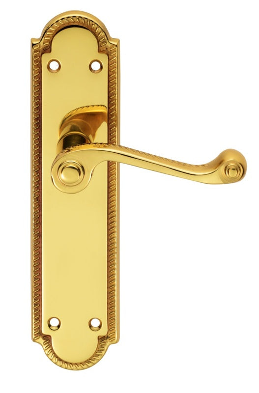 GEORGIAN LEVER ON SHAPED BACKPLATE - LATCH - POLISHED BRASS - 204MM X 48MM - PAIR