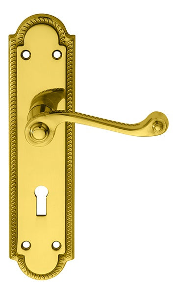 GEORGIAN LEVER ON SHAPED BACKPLATE - LOCK 57MM C/C - POLISHED BRASS - 204MM X 48MM - PAIR