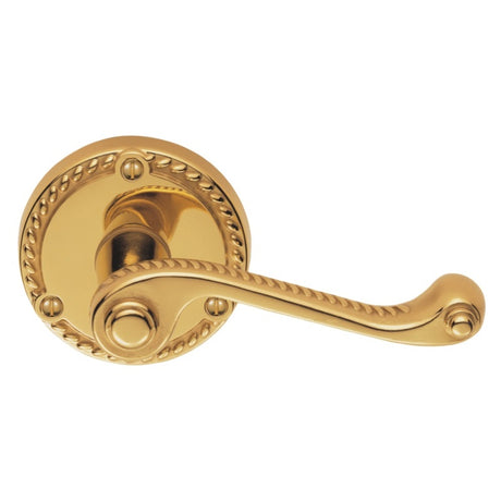 GEORGIAN - LEVER ON ROUND ROSE - POLISHED BRASS - 64MM - PAIR