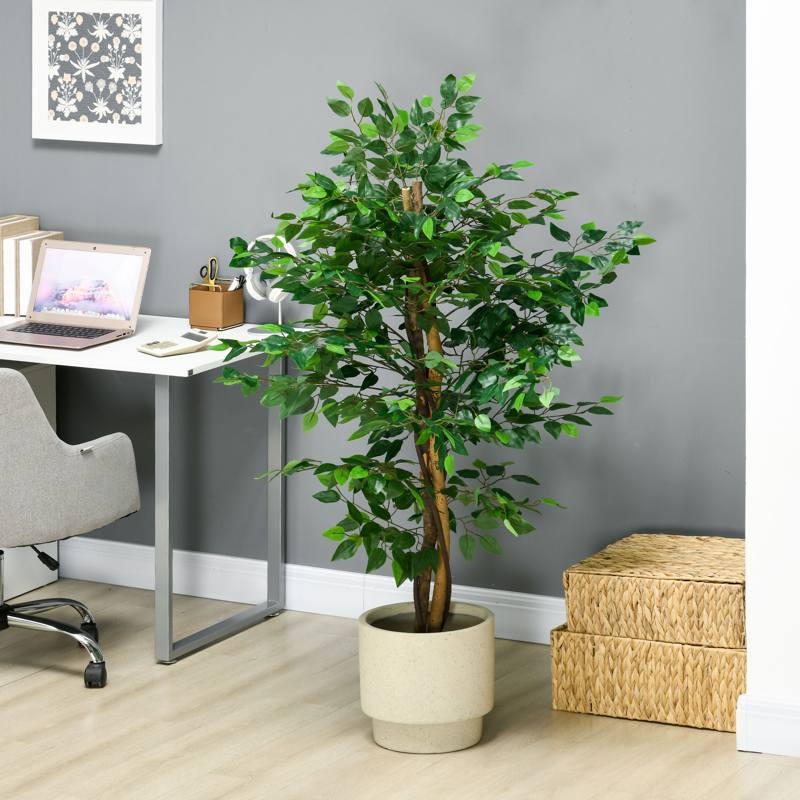 HOMCOM Artificial Ficus Tree, with Weighted Plant Pot - Green