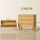 HOMCOM Dresser for Bedroom 3 Drawer Chest of Drawers with Steel Frame for Living Room in Oak