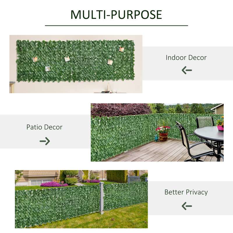 Outsunny 2-Piece Artificial Leaf Hedge Screen Privacy Fence Panel for Garden Outdoor Indoor Decor, Dark Green, 3M x 1M