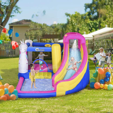 Outsunny 5 in 1 Bouncy Castle, with Blower, for Ages 3-8 Years - Multicoloured