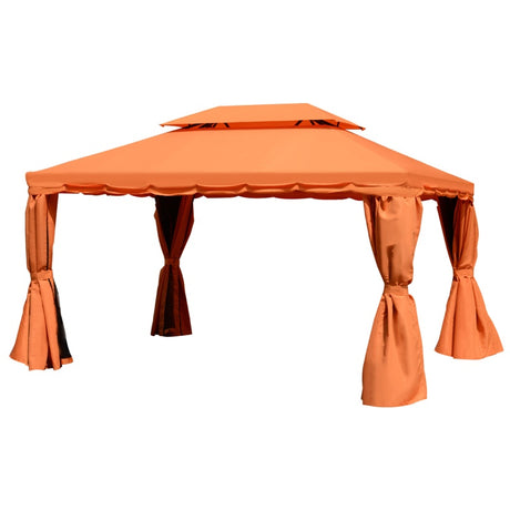 Outsunny 4 x 3 m Aluminum Garden Gazebo, Double Roof Outdoor Gazebo Canopy Shelter with Netting & Curtains for Garden, Lawn, Backyard and Deck, Orange