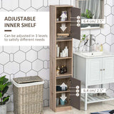 HOMCOM Freestanding Bathroom Storage Cabinet w/ 2 Cupboards 2 Compartments Home Organisation Anti-Tipping Elevated Base 30L x 24W x 170H cm Grey&Brown