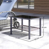 Outsunny Outdoor Rattan Coffee Table with Tempered Glass Top, Storage Shelf, Foot Pads, for Patio, Balcony, Mixed-grey
