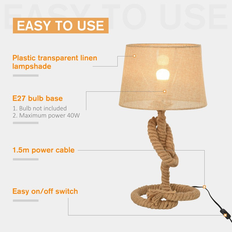 HOMCOM Nautical Style Table Lamp with Fabric Lampshade Metal Frame Power Switch, 54cm Home Desk Lamp Bedroom Living Room Study E27 Base, Beige