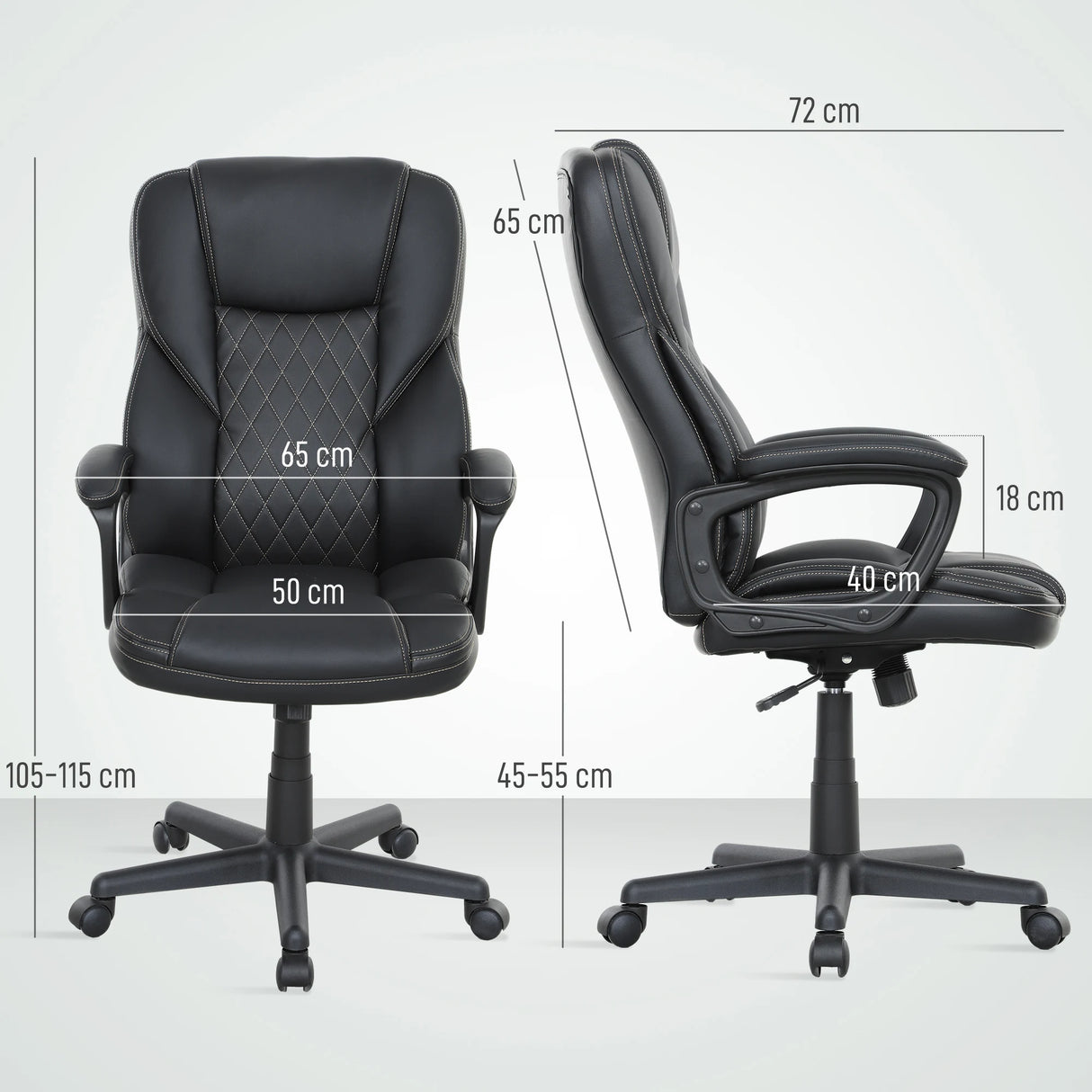 HOMCOM High Back Executive Office Chair, PU Leather Swivel Desk Chair with Tilt Function, Armrests and Adjustable Height for Home Office, Black
