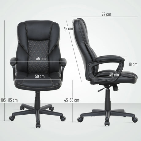 HOMCOM High Back Executive Office Chair, PU Leather Swivel Desk Chair with Tilt Function, Armrests and Adjustable Height for Home Office, Black