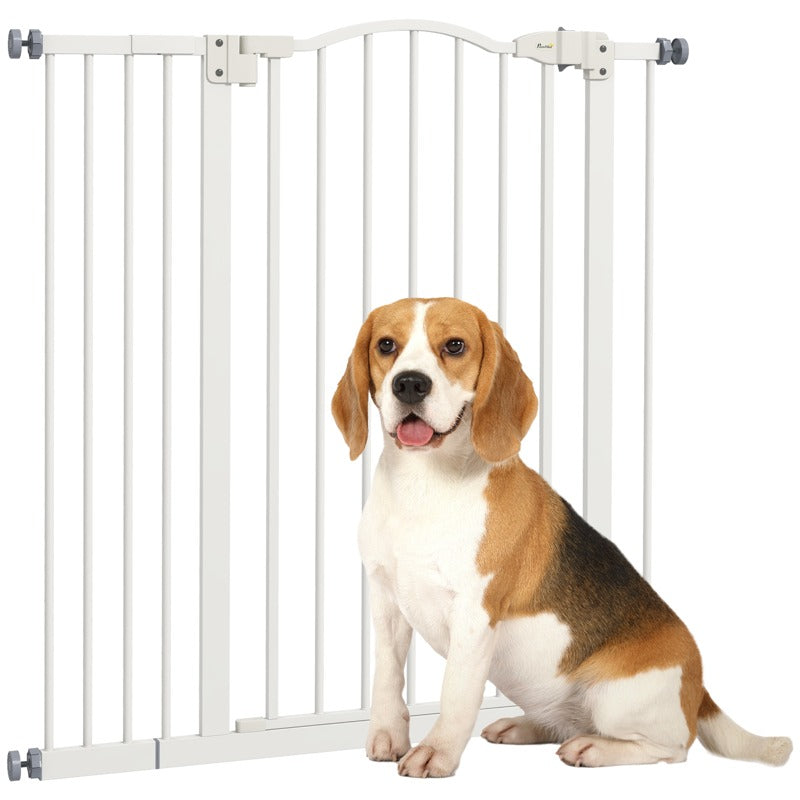 PawHut Pressure Fit Dog Stair Gate No Drilling Safety Gate Auto Close for Doorways, Hallways, 74-94cm Adjustable, 94cm Tall, White