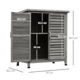 Outsunny Garden Shed Wooden Garden Storage Shed 2 Door Unit Solid Fir Wood Garage Tool Organisation Cabinet, 87L x 46.5W x 96.5Hcm, Grey