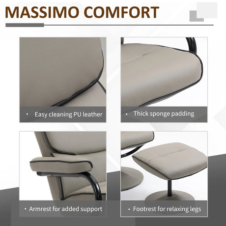 HOMCOM Recliner Chair with Ottoman 360 Swivel Faux Leather High Back Armchair w/ Footrest Stool for Home Office