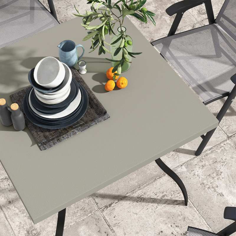 Outsunny Four-Seater Steel Garden Table, with Parasol Hole - Grey/Black