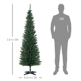 HOMCOM 6ft Unlit Artificial Christmas Tree, Pencil Slim Xmas Tree with Solid Stand and Realistic Branches, Green