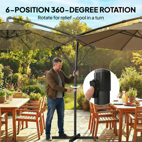 Outsunny 3 m Garden Cantilever Parasol with Cover, Round Overhanging Umbrella with 360 Rotation, Tilt, Khaki