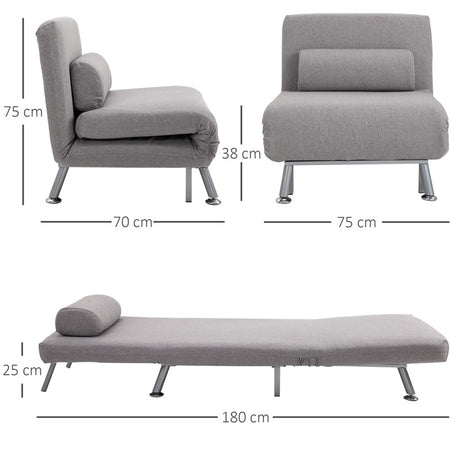 HOMCOM Adjustable Back Futon Sofa Chair - Grey