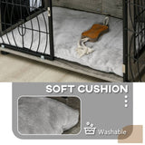 PawHut Indoor Dog Crate Furniture End Table w/ Plush Washable Cushion, Lockable Door, for Medium Dogs