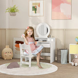 AIYAPLAY Kids Dressing Table Set Kids Make up Table with Stool and Mirror, Storage Drawers, Gift for Aged 3-8