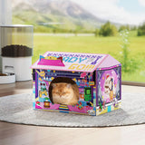 PawHut 2 in 1 Gaming Style Cardboard Cat House with Scratching Board & Catnip for Indoor Cats, Pink
