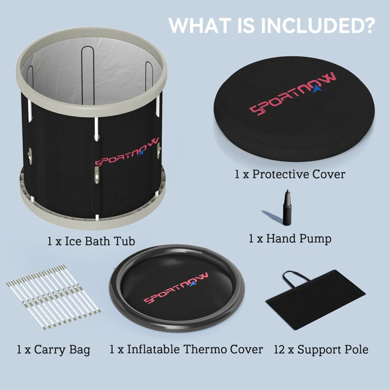 SPORTNOW 210L Outdoor Ice Bath Tub, with Lid, Cover, Carry Bag, Black