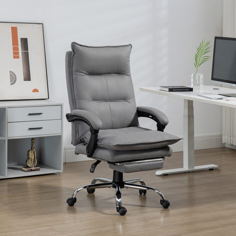 Vinsetto Massage Office Chair with Footrest, Desk Chair with 6 Point Massage and Heat, 155 Reclining Back for Home, Thick Padding, Grey