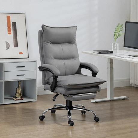Vinsetto Massage Office Chair with Footrest, Desk Chair with 6 Point Massage and Heat, 155 Reclining Back for Home, Thick Padding, Grey