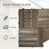 Outsunny 27 Pcs Wooden Interlocking Decking Tiles, Outdoor Flooring Tiles for Patio, Balcony, Terrace, Hot Tub, 30 x 30 cm per Piece, 2.5 per Pack, Charcoal Grey