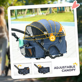 PawHut Pet Stroller, 2 in 1 Dog Carrier Foldable Cat Pushchair with 4 Wheels, Adjustable Canopy, Safety Leashes, Storage Basket for Miniature Small Dogs, Blue