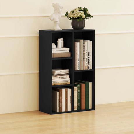 HOMCOM 2-Tier Bookshelf with 5 Compartments - Black