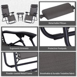 Outsunny 3pcs Folding Zero Gravity Chairs Sun Lounger Table Set w/ Cup Holders Reclining Garden Yard Pool, Dark Grey
