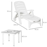 Outsunny 2pcs Garden Furniture Set Outdoor Furniture Set Dining Table, 1 Lounge Chair and 1 Garden Side Table White