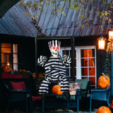 Outsunny Halloween Animated Hinging Skeleton Prisoner in Cage with Glowing LED Eyes, Spooky Skeleton Scary Halloween Decorations, Battery Operated, Indoor Party Props
