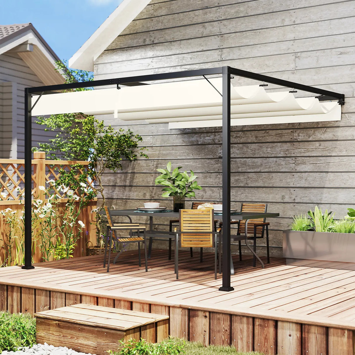Outsunny 3 x 3 m Pergola, with Sliding Canopy - Cream White