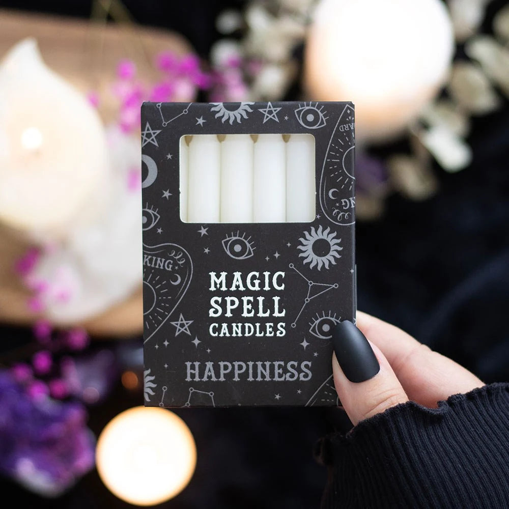 Set of 12 White 'Happiness' Spell Candles