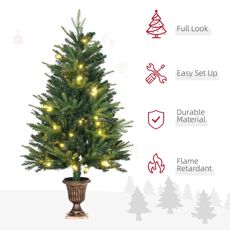 HOMCOM 1.2m 4ft Christmas Tree Entrance Dcor 750 Tips Xmas Pre-lit Tree 80 LED with Vase Base