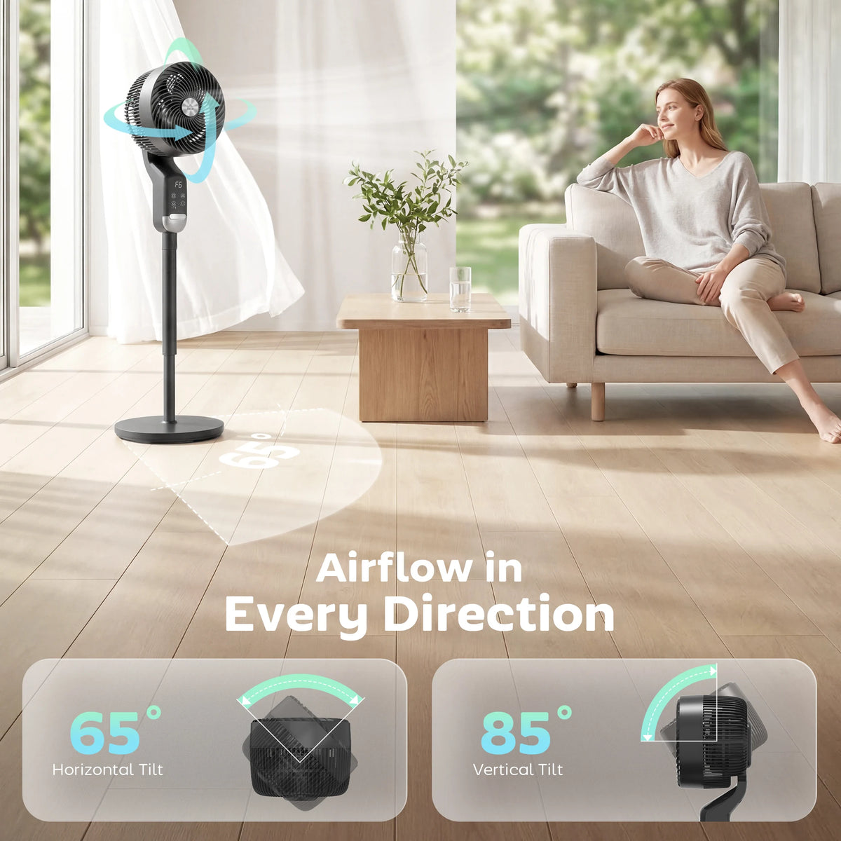 HOMCOM 20 dB Silent Standing Fan, Pedestal Fan with Remote, Oscillating, 8 Speeds, Adjustable Height, 12H Timer