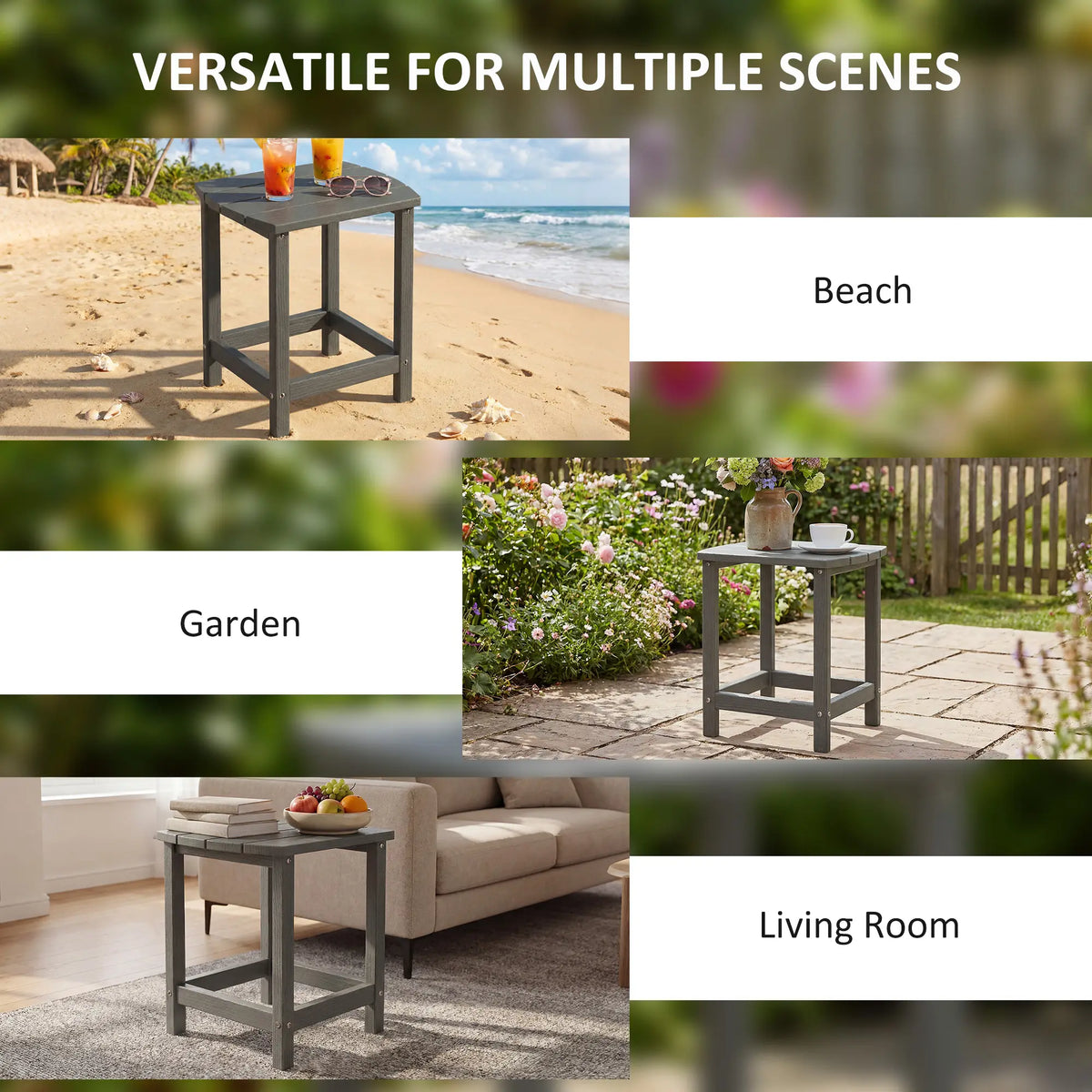 Outsunny Outdoor Side Table, Garden Coffee Table, All-Weather Adirondack Side Table for Garden, Beach, Indoor Outdoor, Grey