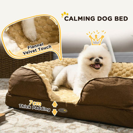 PawHut Calming Dog Bed Pet Mattress w/ Removable Cover, Anti-Slip Bottom, for Small Dogs, 70L x 50W x 18Hcm - Brown