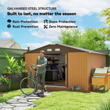 Outsunny 13 x 11ft Metal Garden Shed, Outdoor Storage Tool House with Ventilation Slots, Foundation Kit and Lockable Double Doors, Light Brown