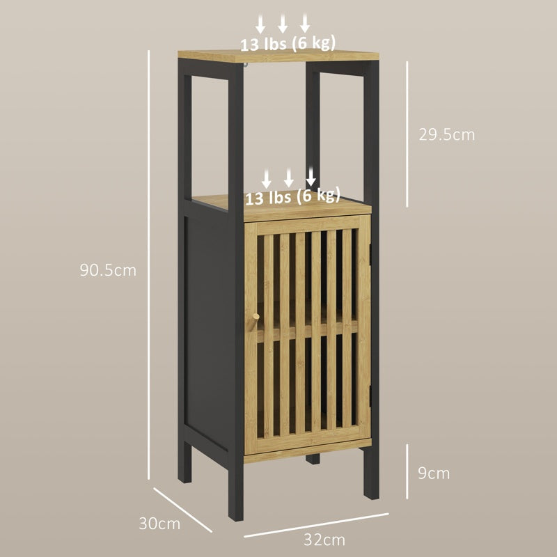 HOMCOM Bamboo-Blend Retro Cut-Out Bathroom Storage Unit, with Cupboard