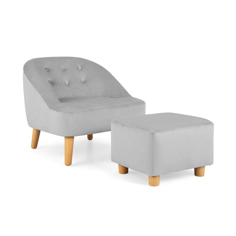 2 Pieces Upholstered Kids Sofa Set with Ottoman-Grey
