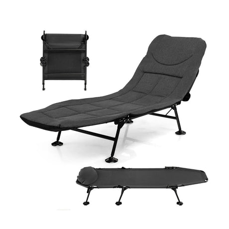 Folding Camping Cot with Detachable Mattress and 6-Position Adjustable Backrest for Camp/Office